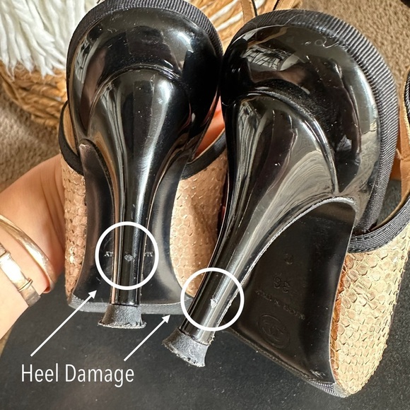 CHANEL Canvas & Python Leather Bow AUTHENTIC Slingback Pumps Black Beige Sz. 36 - Picture 8 of 16